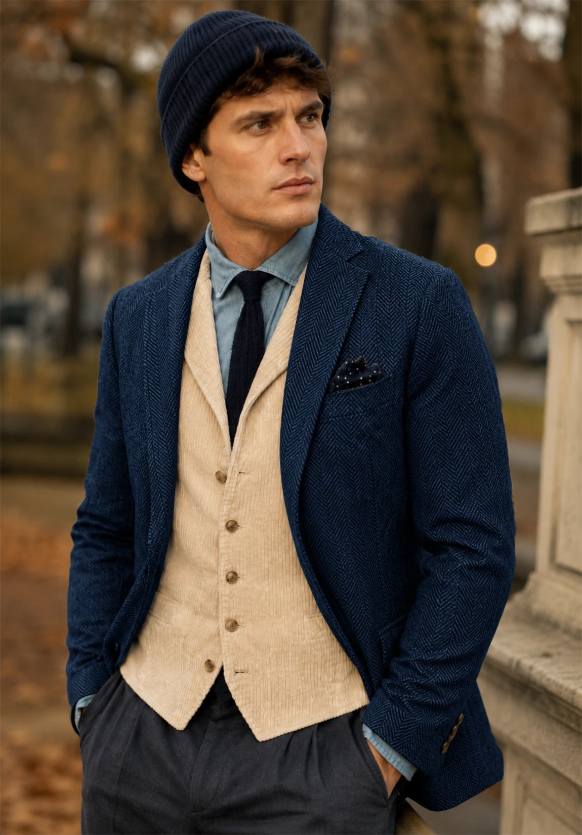 Men's navy herringbone jacket