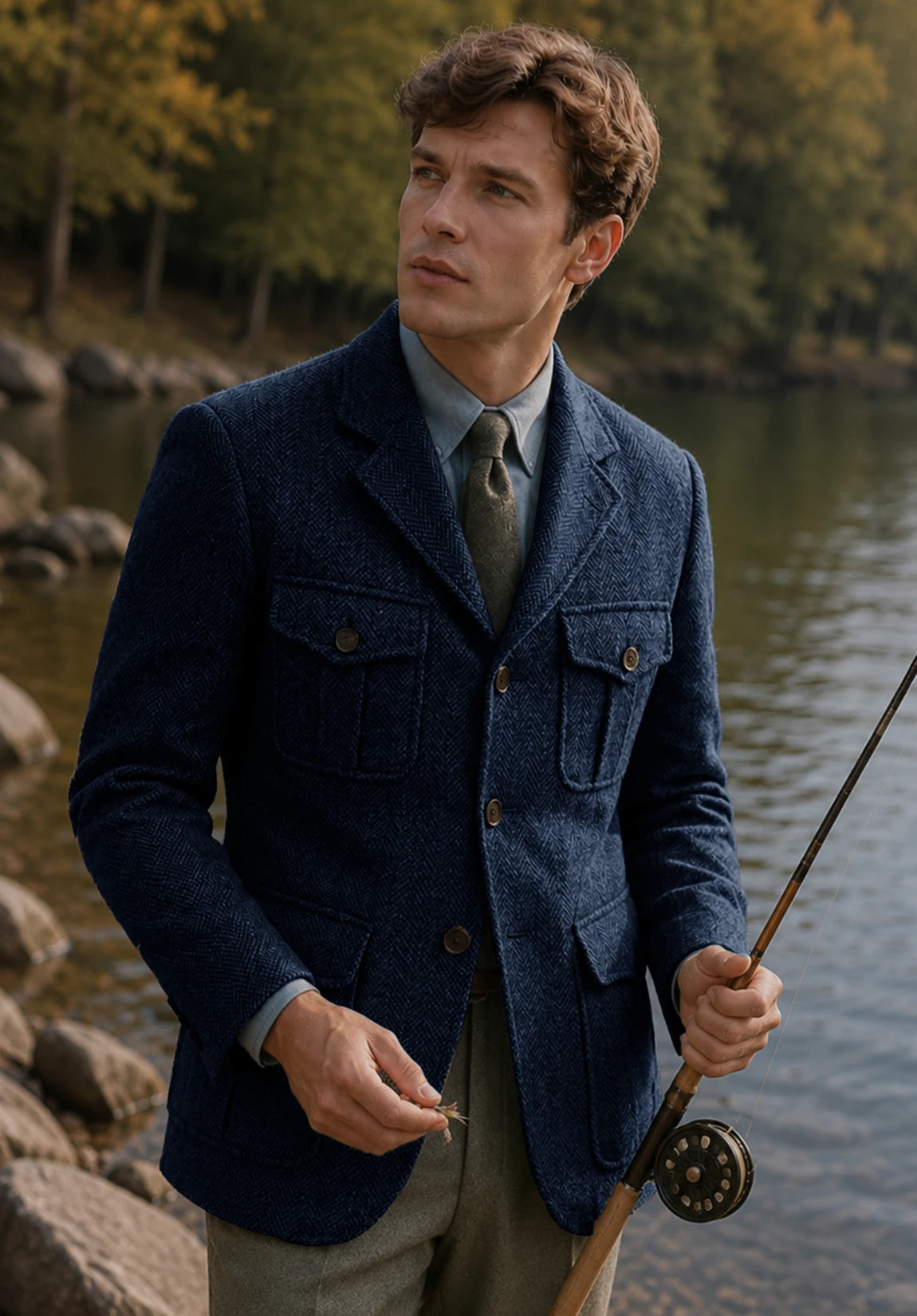 Men's navy herringbone jacket