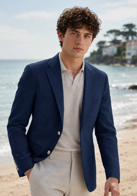 Men's Navy Linen Blazer Jacket
