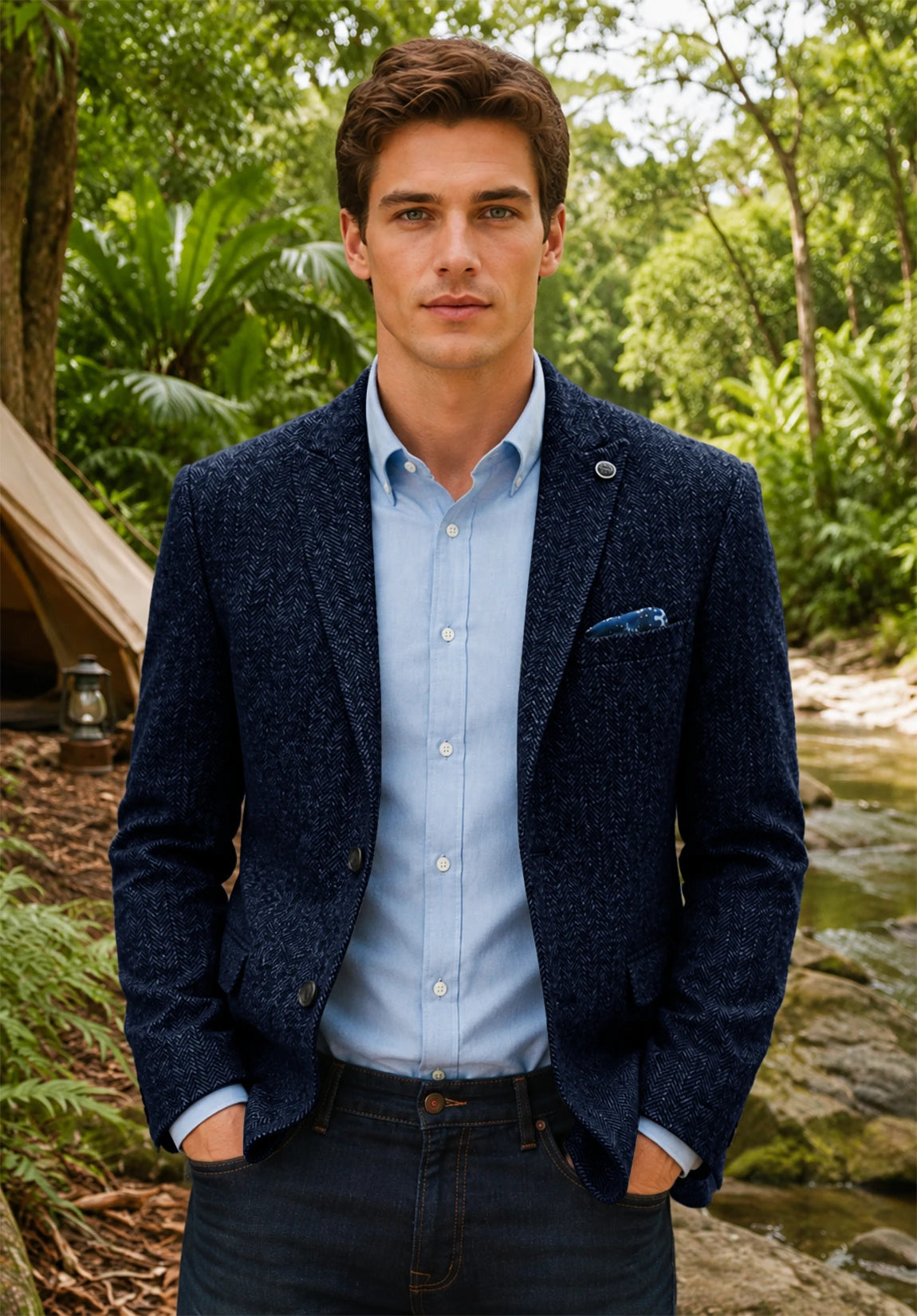 Men's navy herringbone jacket