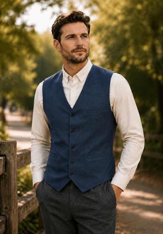 Men's navy tweed vest 