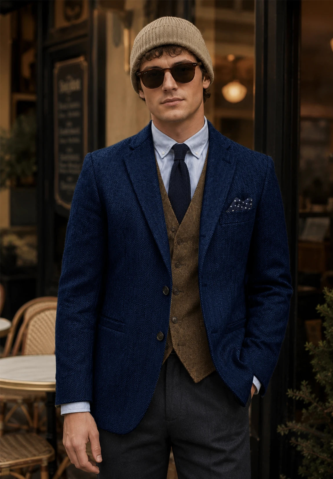 Men's navy herringbone jacket