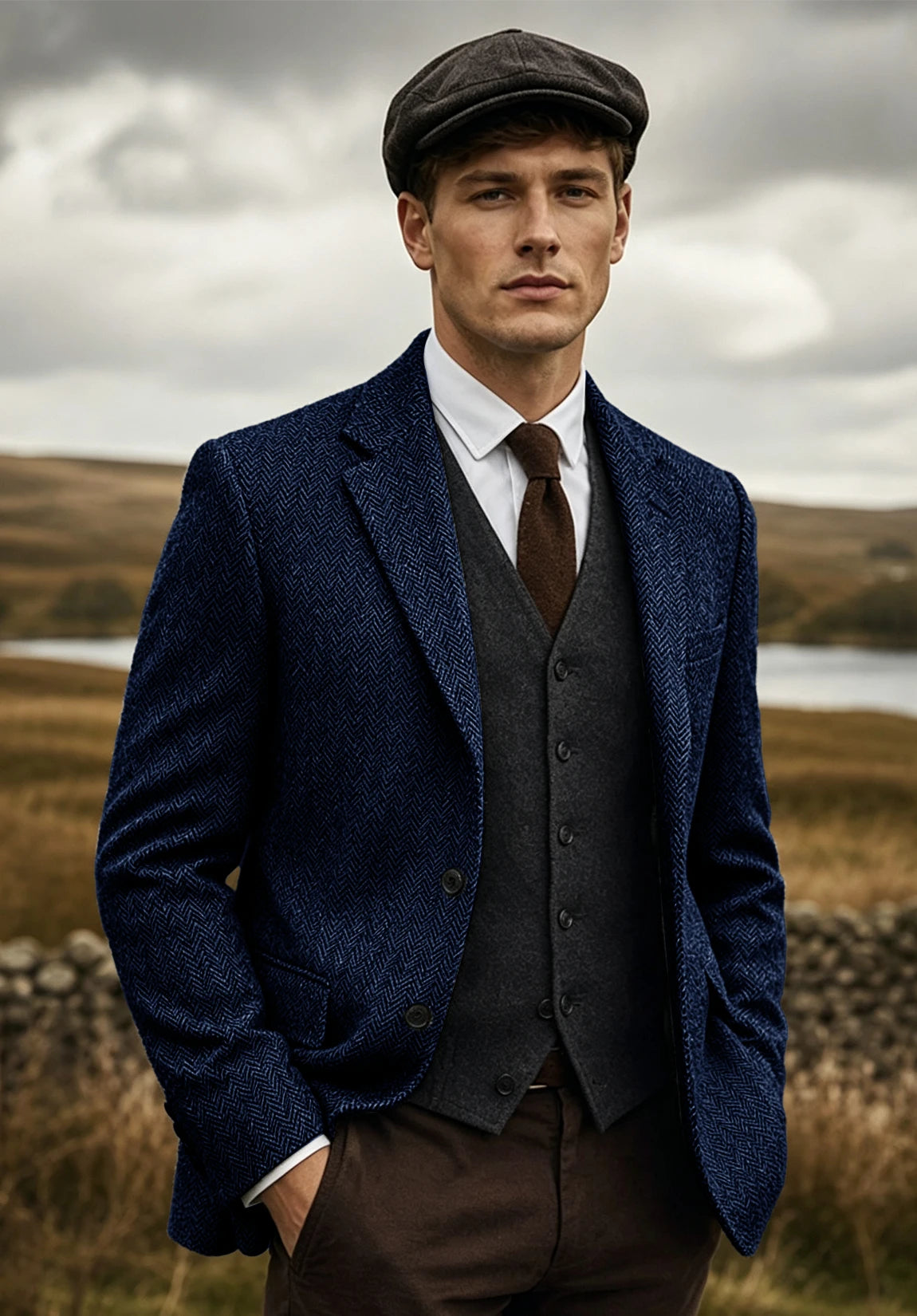 Men's navy herringbone jacket