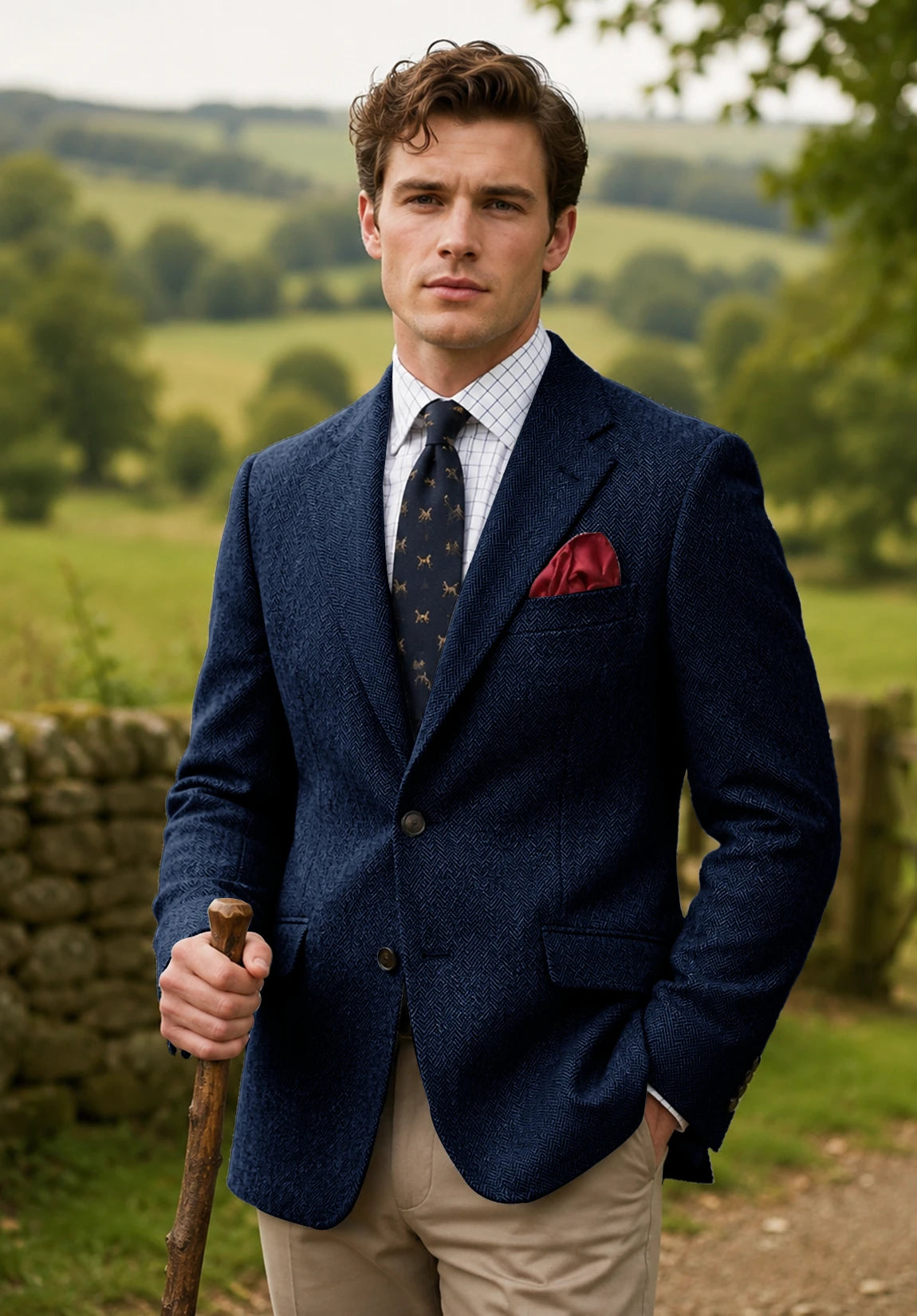 Men's navy herringbone jacket