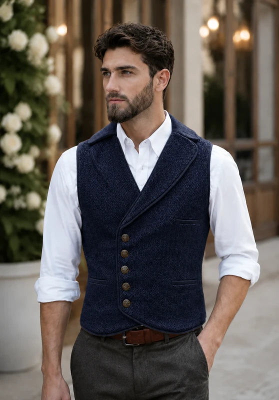 Men's navy tweed vest 