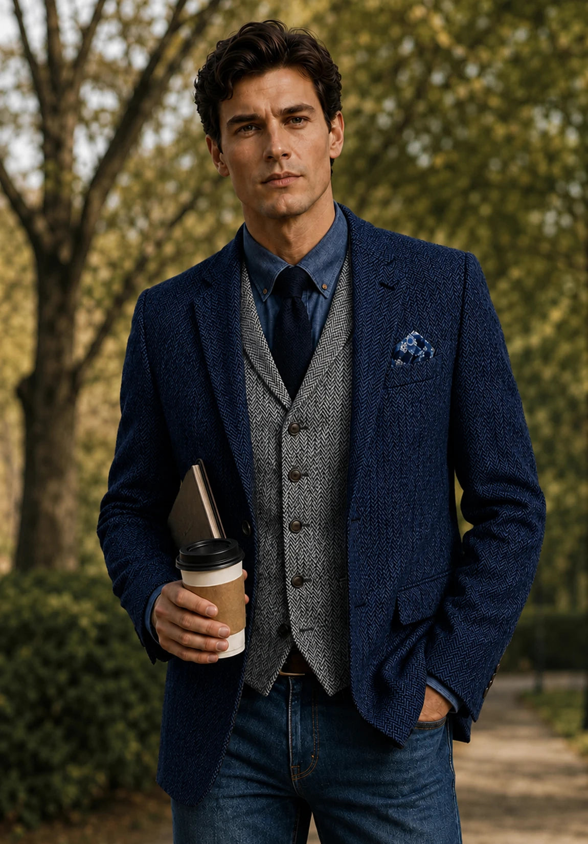 Men's navy herringbone jacket