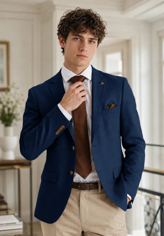 Men's Navy Linen Blazer Jacket
