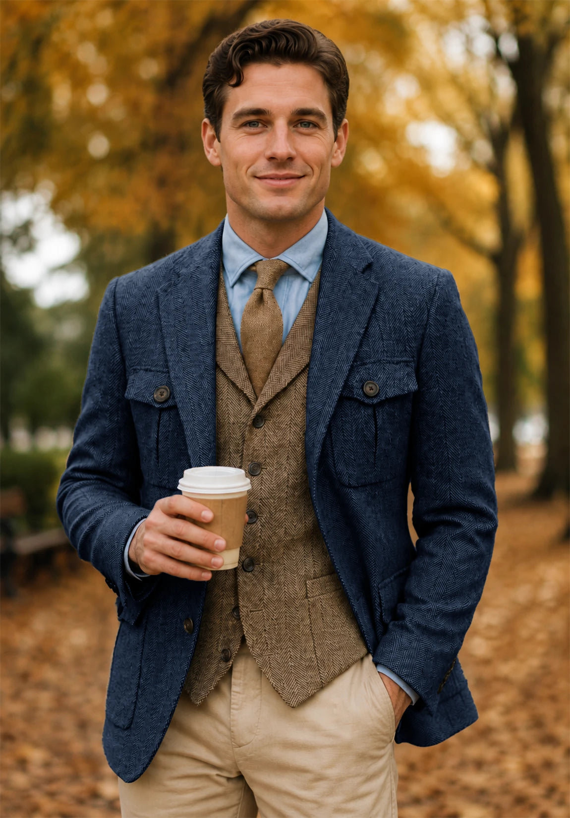 Men's navy herringbone jacket