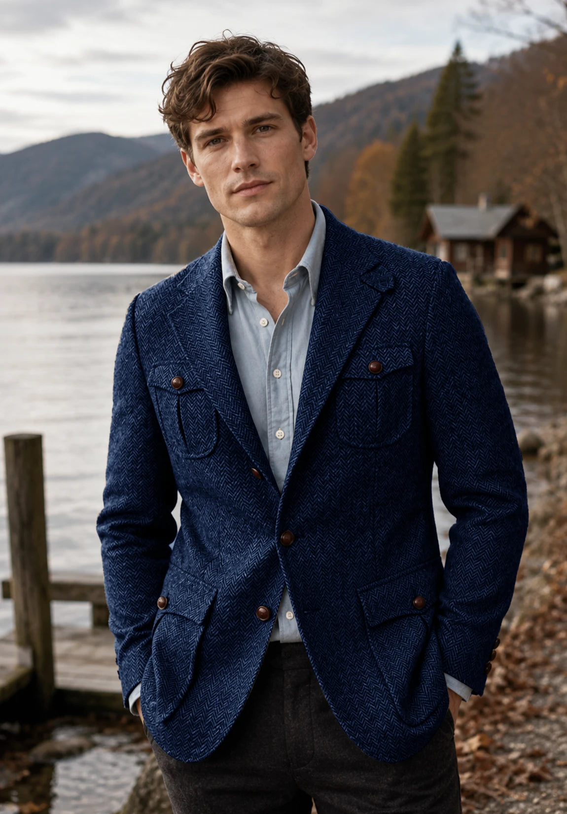 Men's navy herringbone jacket