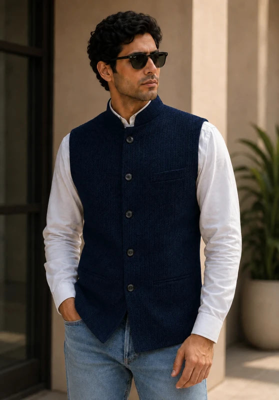 Men's navy tweed vest 