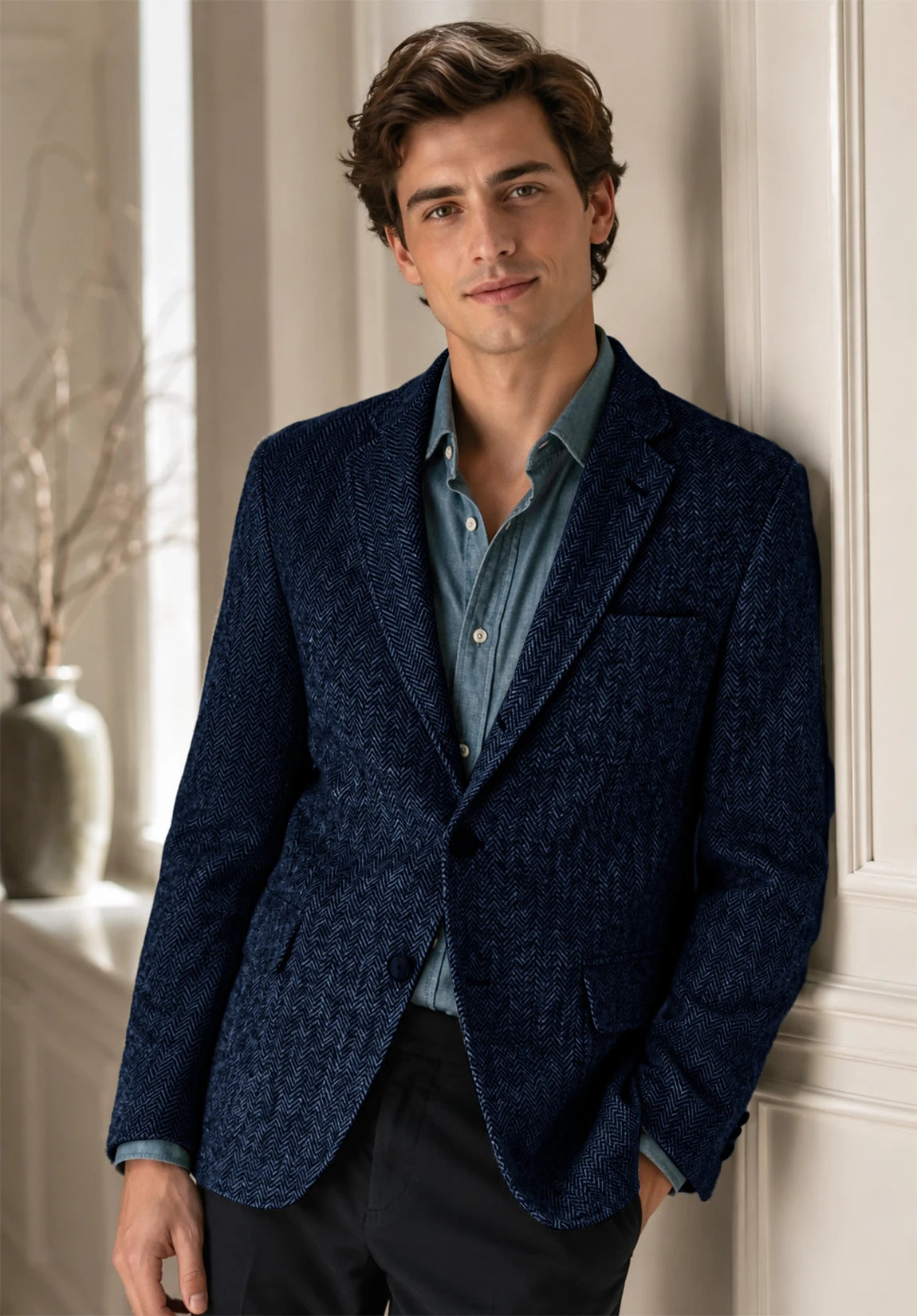 Men's navy herringbone jacket