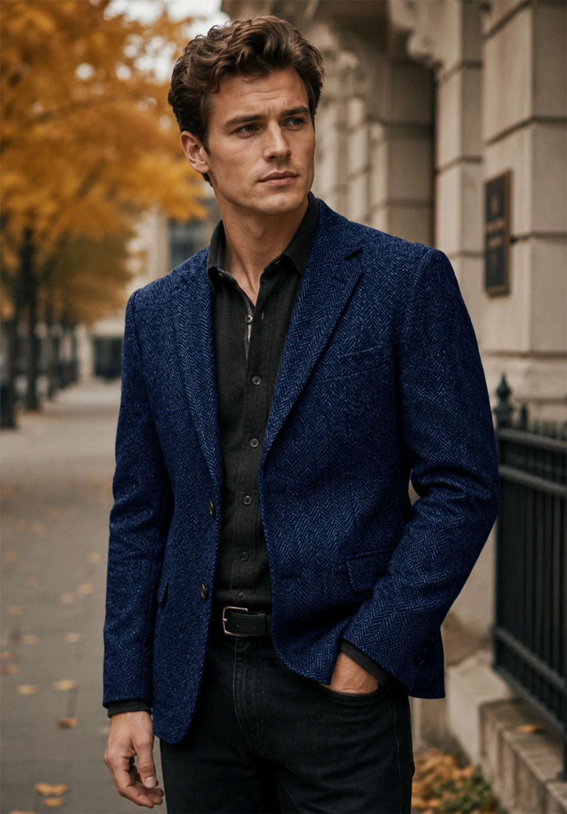 Men's navy herringbone jacket