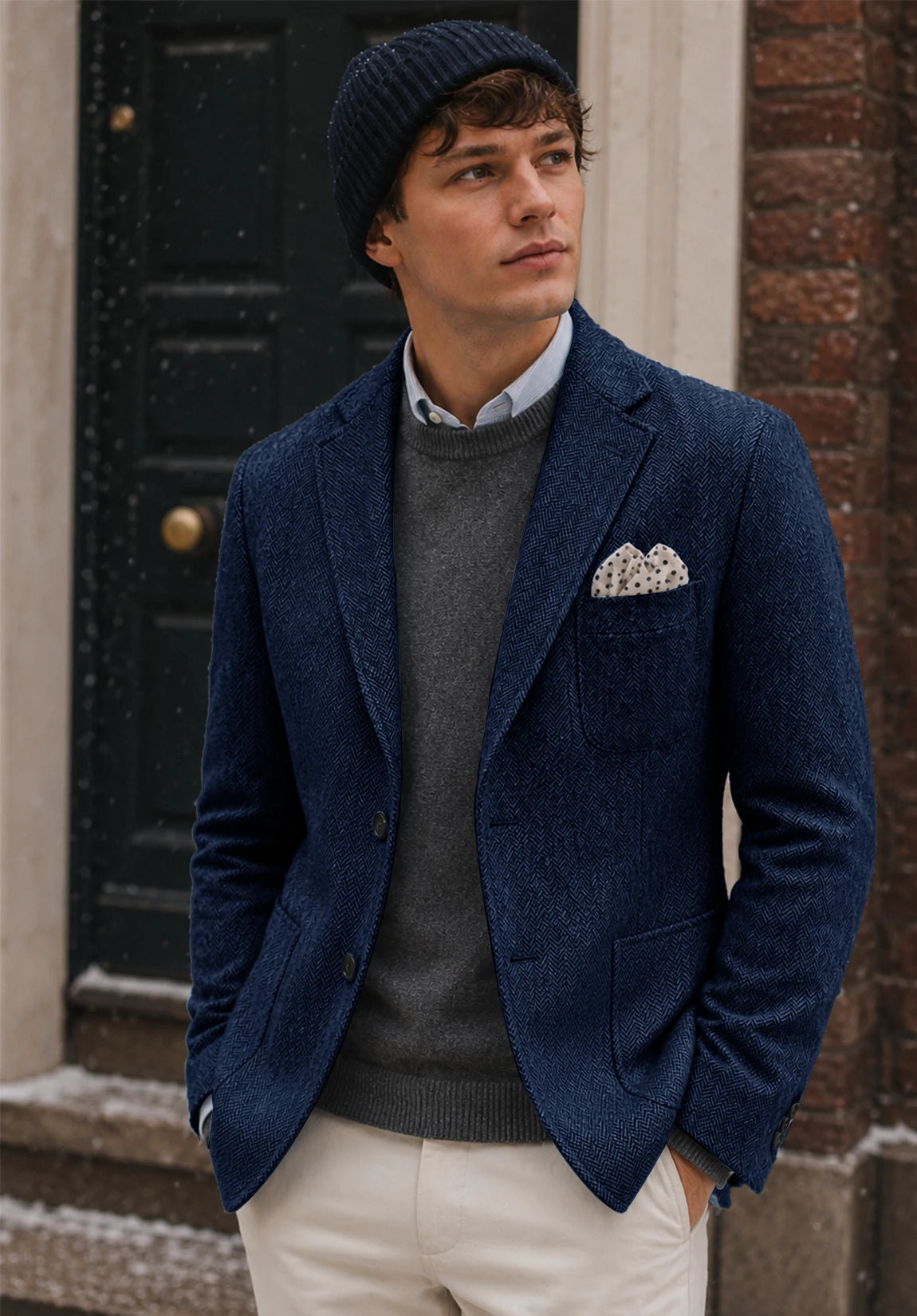 Men's navy herringbone jacket