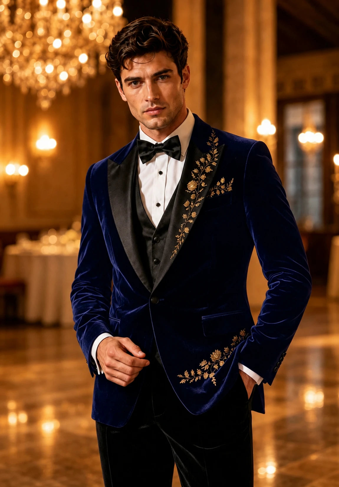 Men's Modern Fit Textured Velvet Blazer for Party