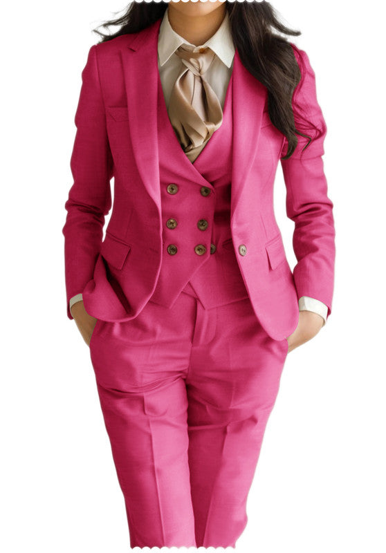 Womens 3 Pieces Business Work Suit Set -Formal Blazer Vest Pants