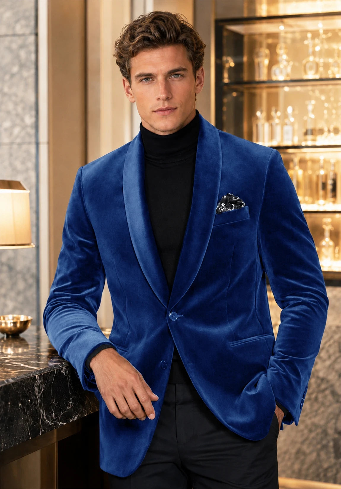 Men's royal blue velvet jacket