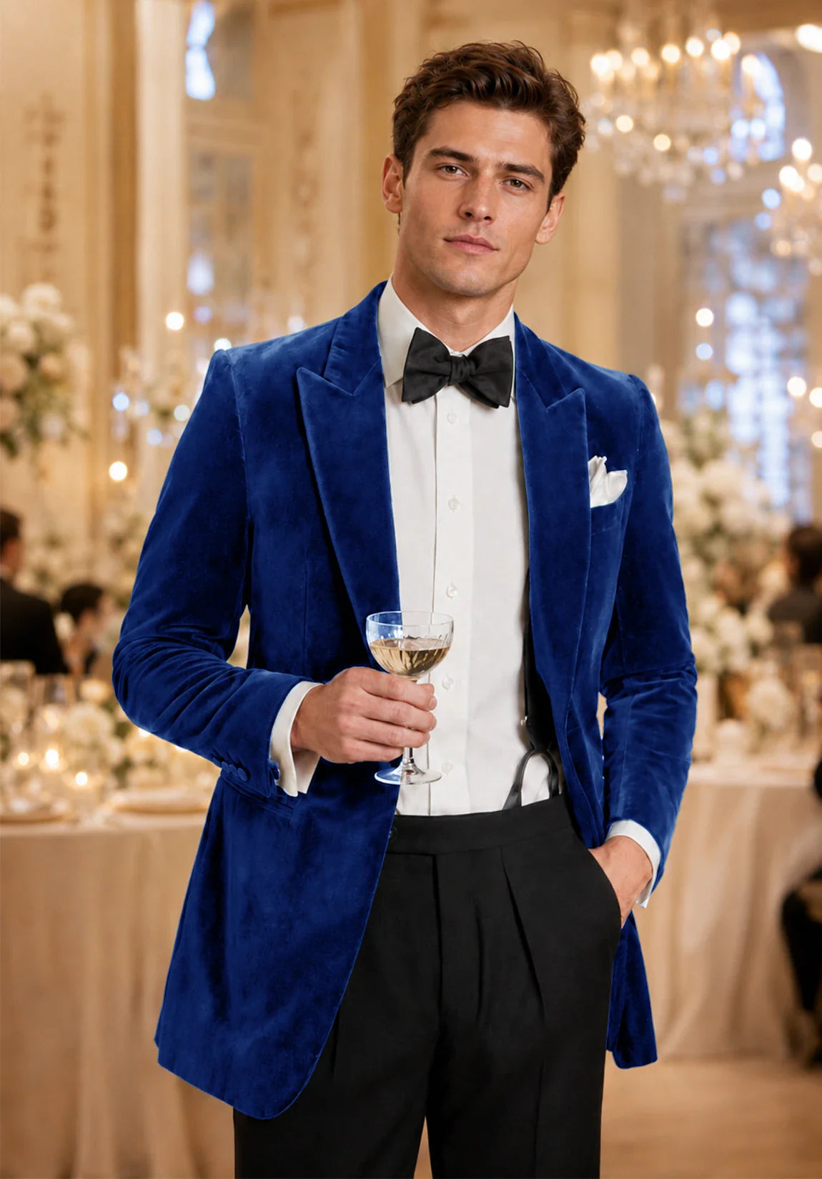 Men's royal blue velvet jacket