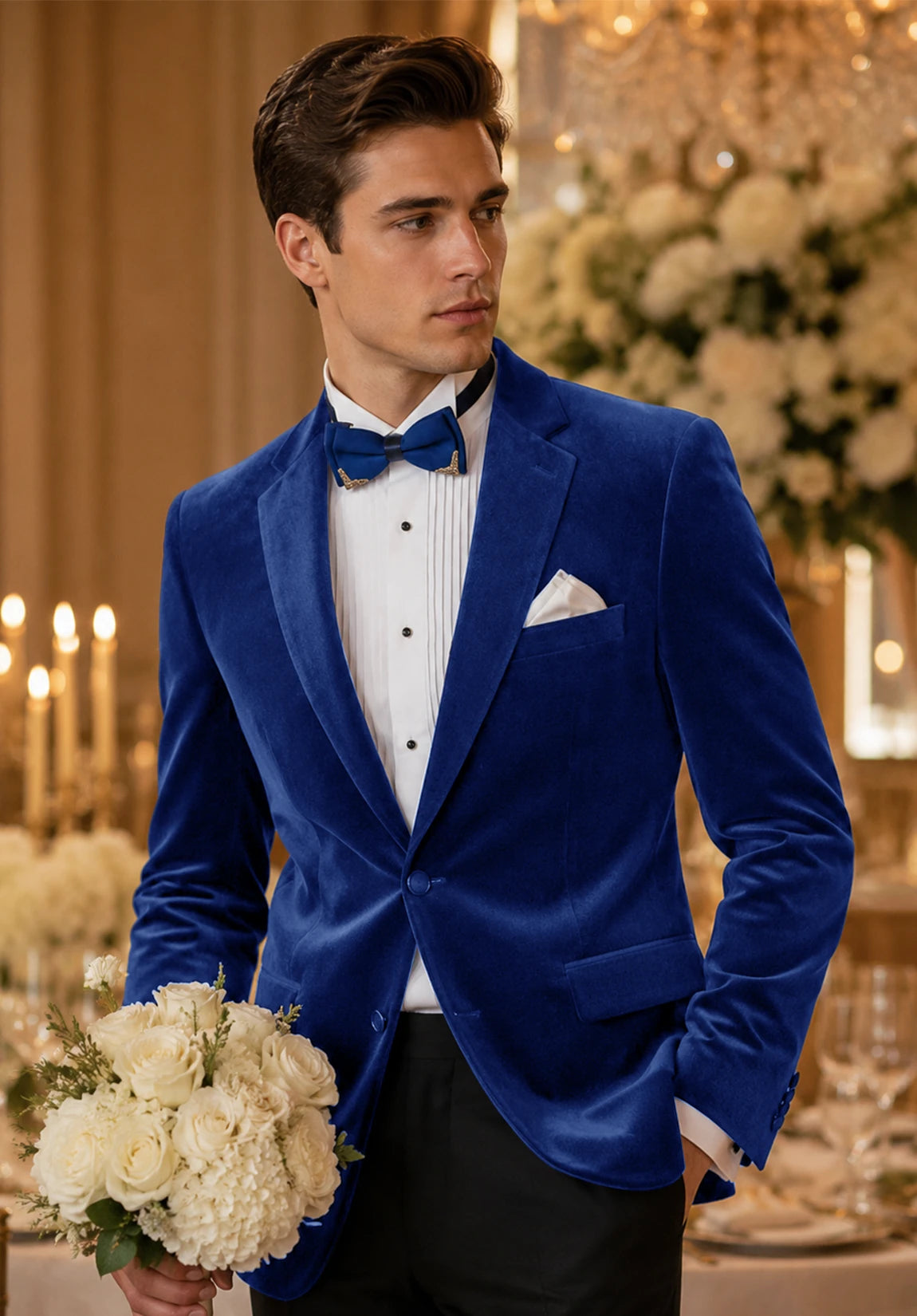 Men's royal blue velvet jacket