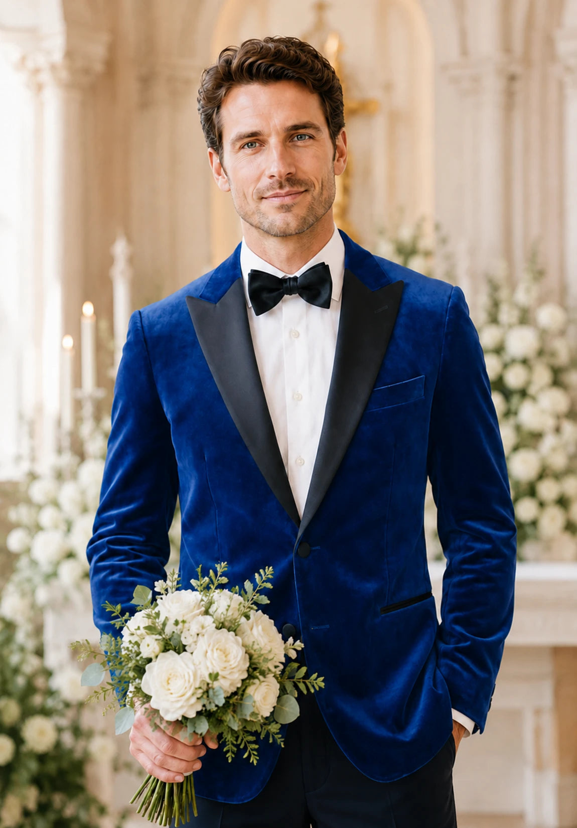 Men's royal blue velvet jacket