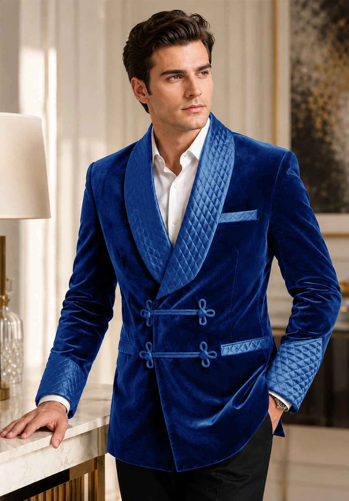 Men's royal blue velvet jacket