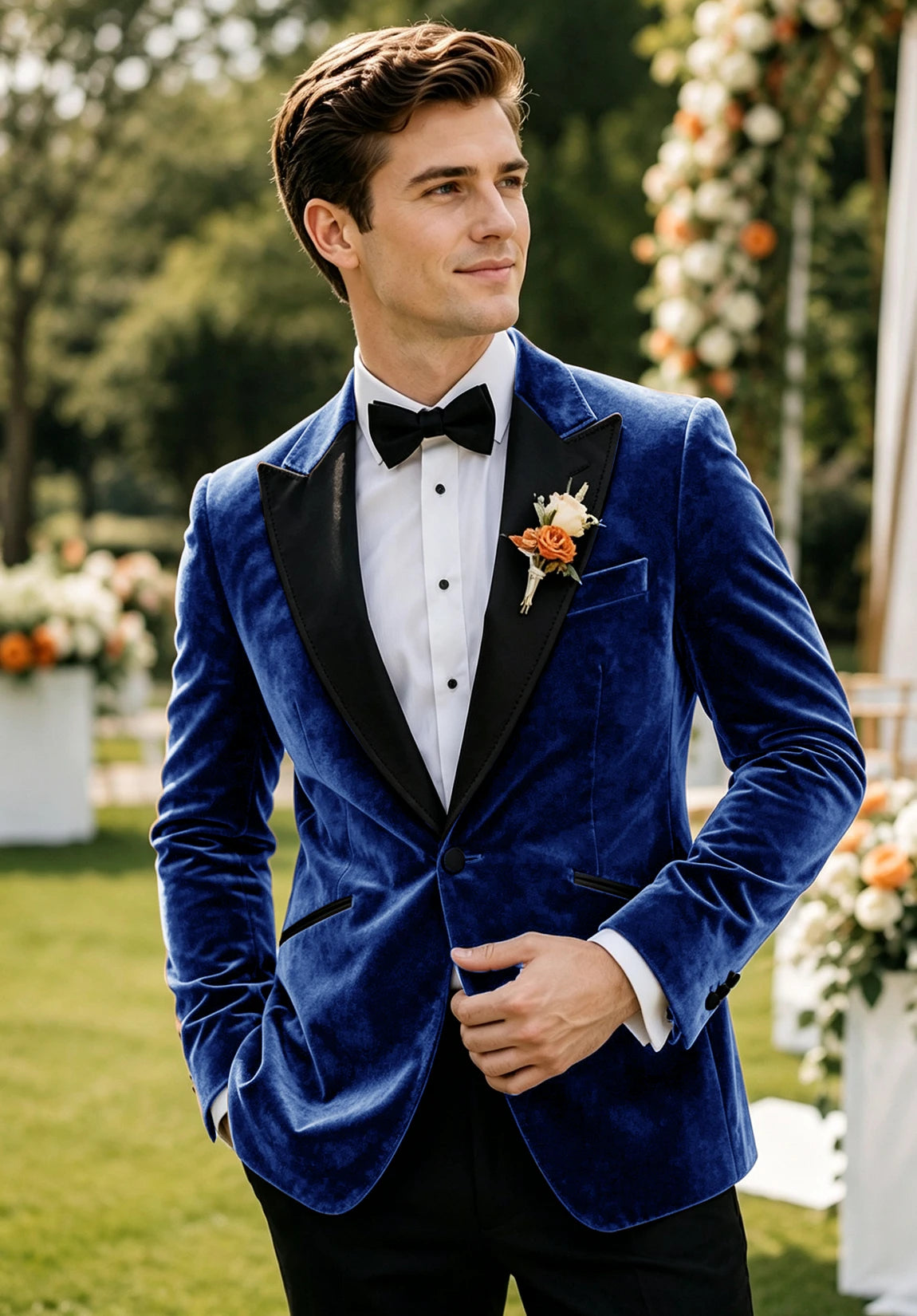 Men's royal blue velvet jacket