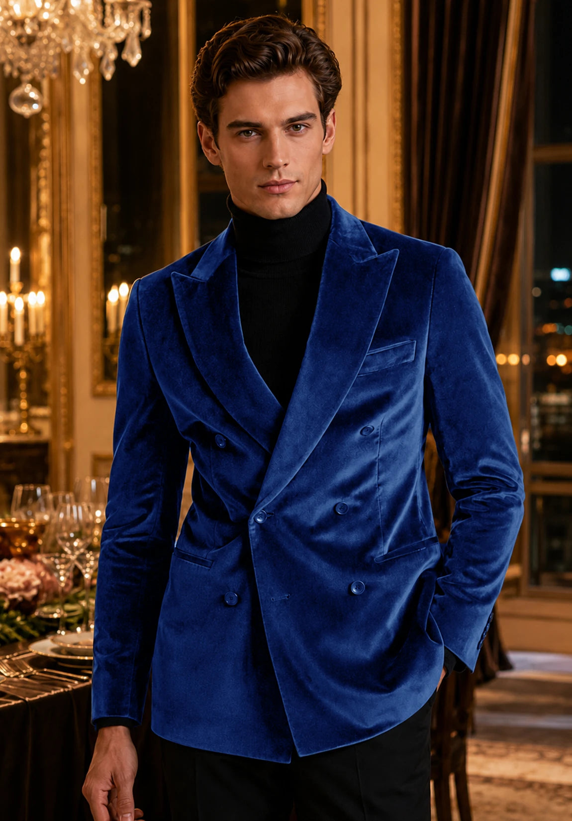 Men's royal blue velvet jacket