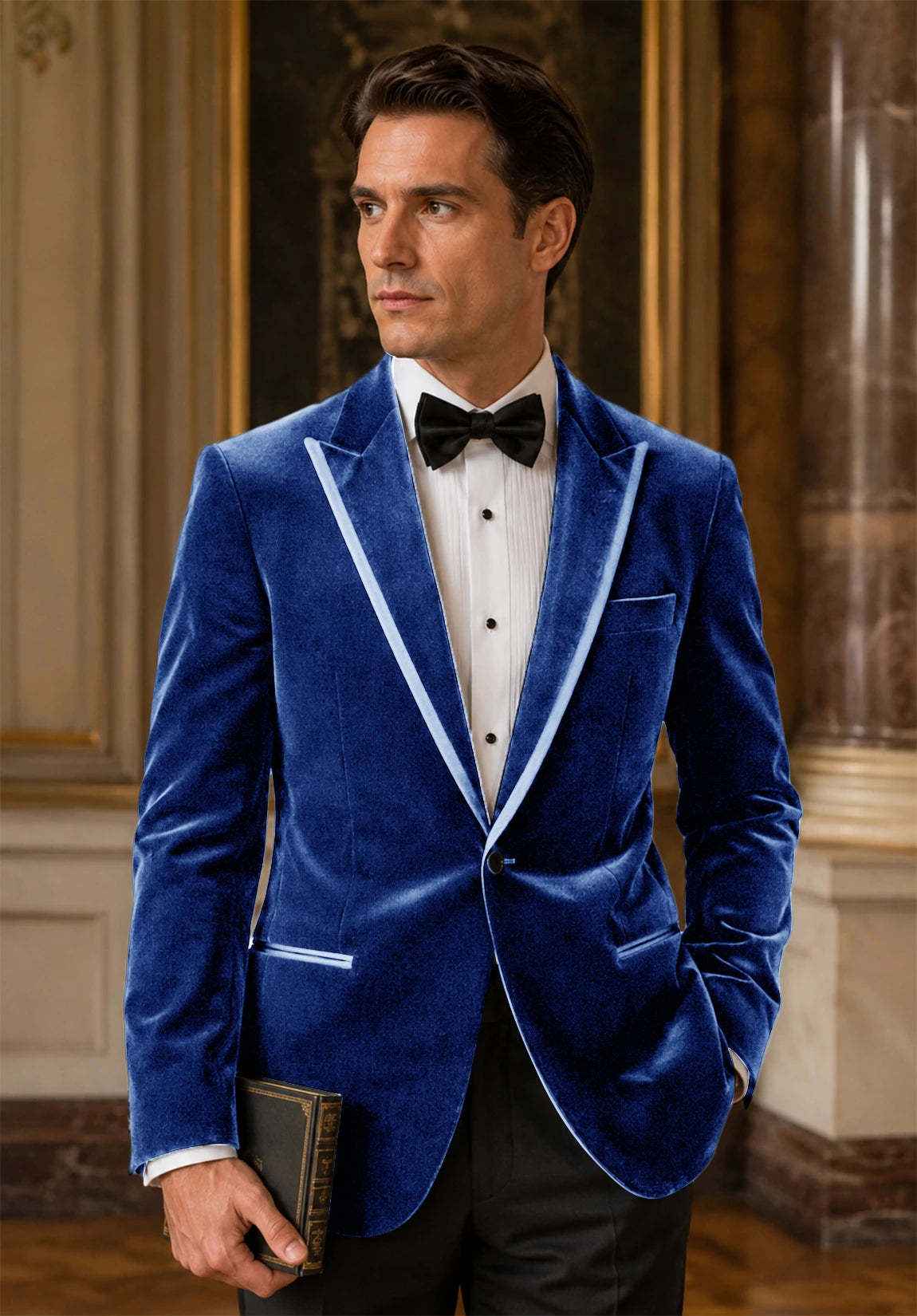 Men's royal blue velvet jacket