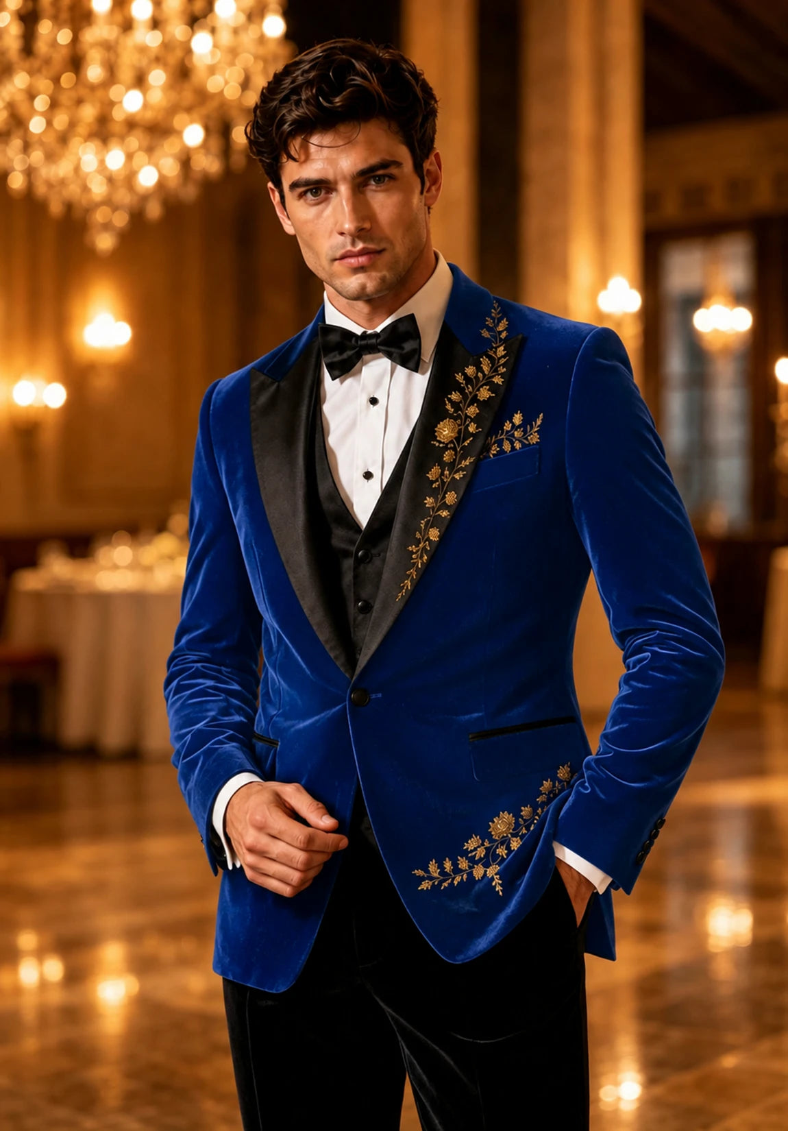 Men's Modern Fit Textured Velvet Blazer for Party