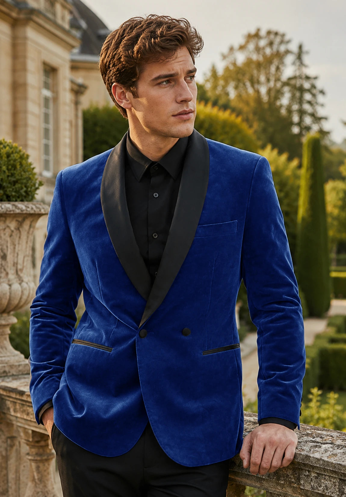 Men's royal blue velvet jacket