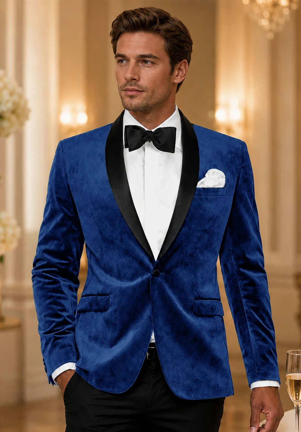 Men's royal blue velvet jacket