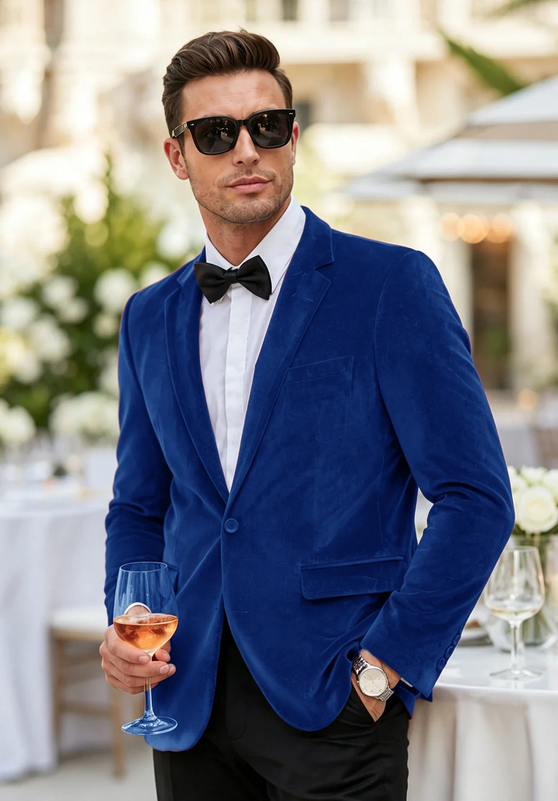 Men's royal blue velvet jacket