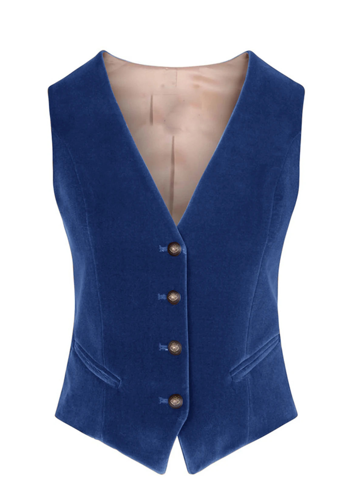 Women's Suit Vest Royal Blue Velvet Front Product View