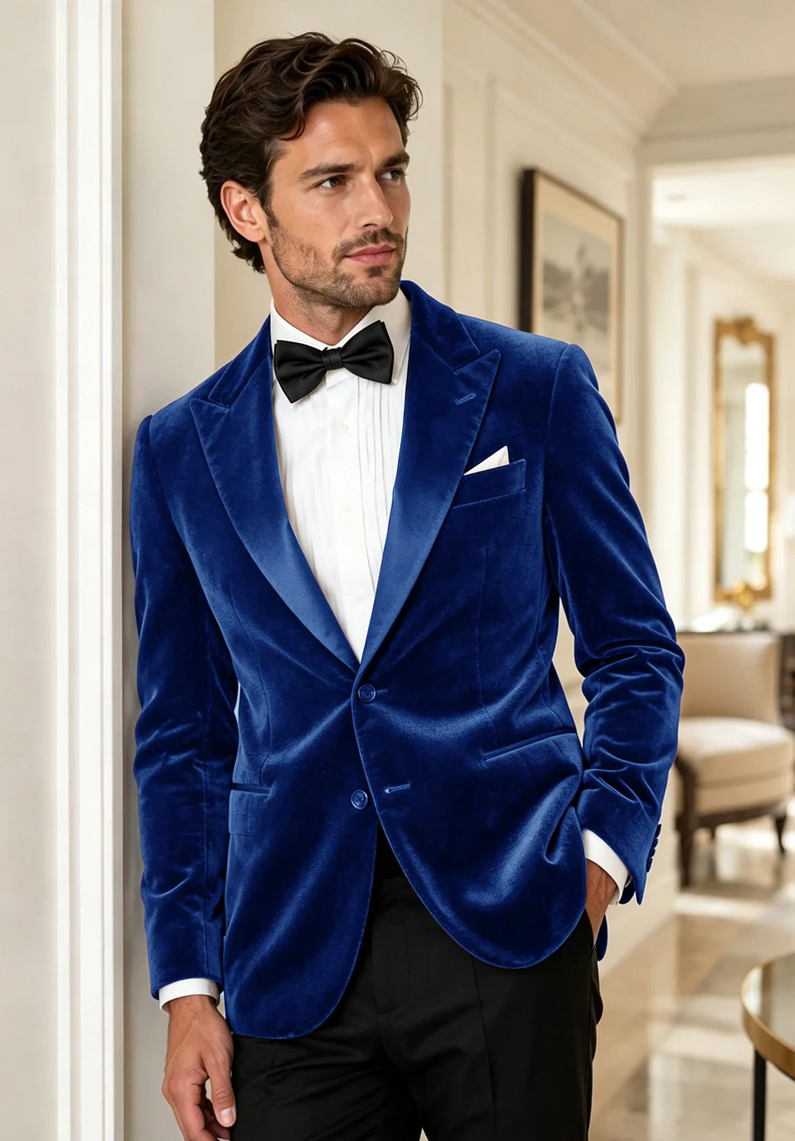 Men's royal blue velvet jacket