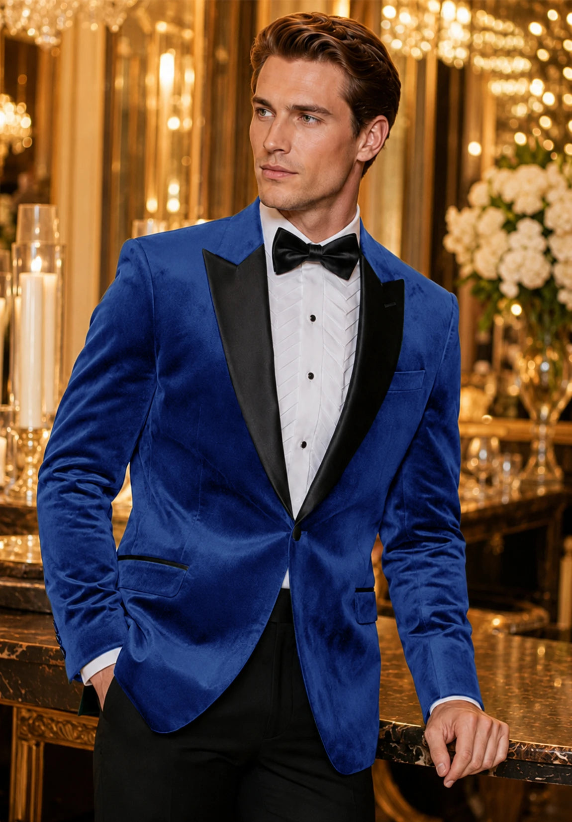 Men's royal blue velvet jacket