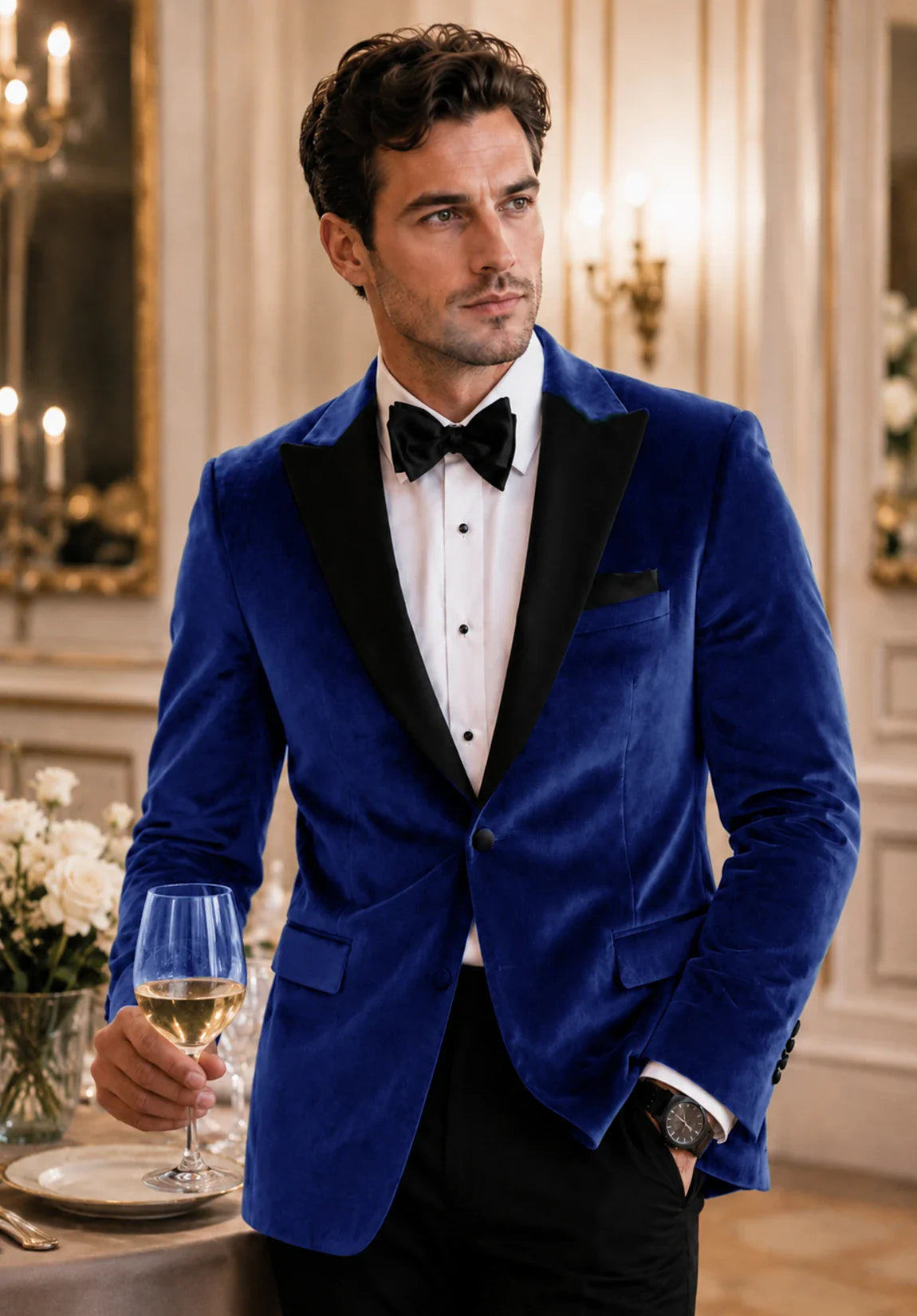 Men's royal blue velvet jacket