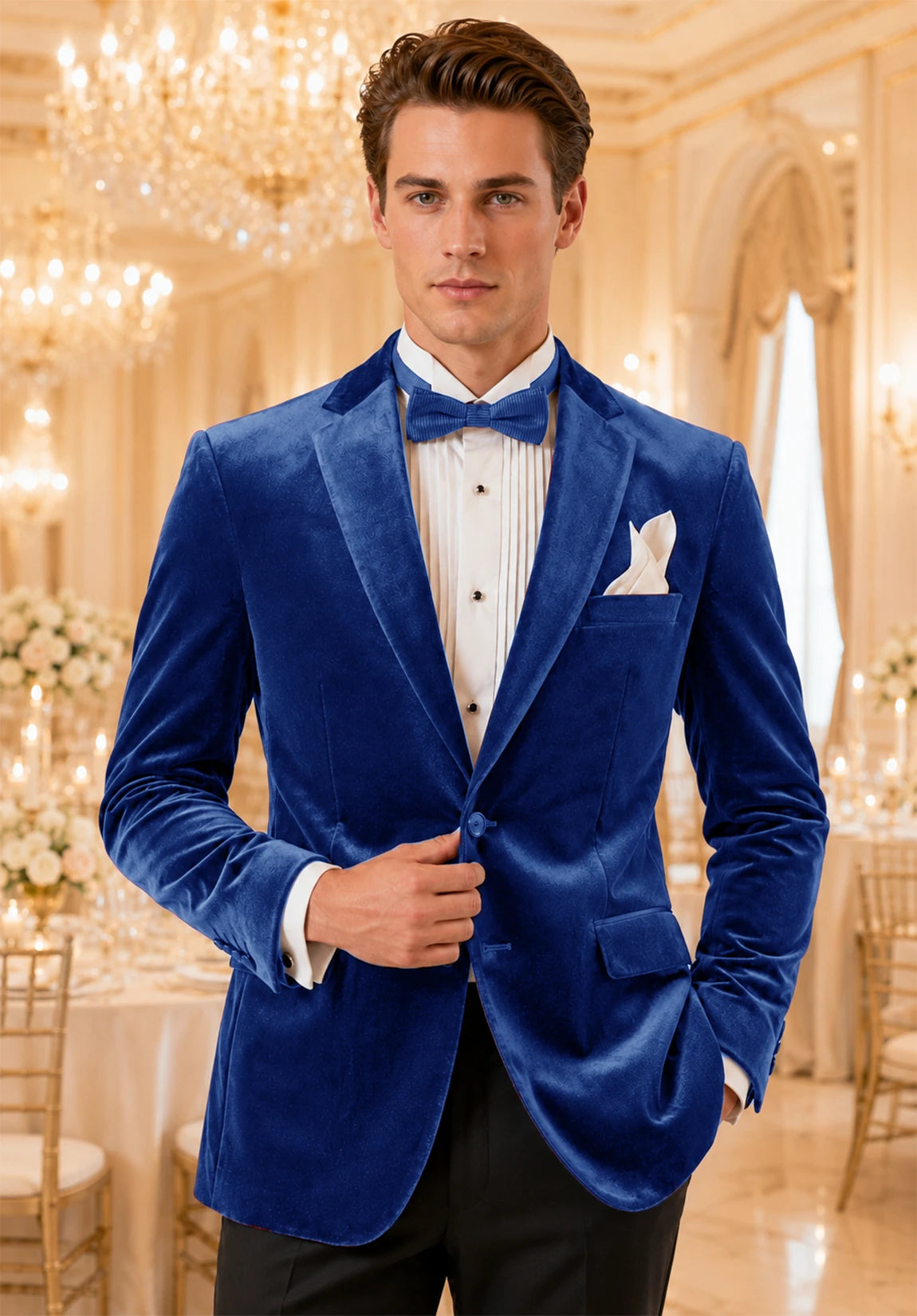Men's royal blue velvet jacket