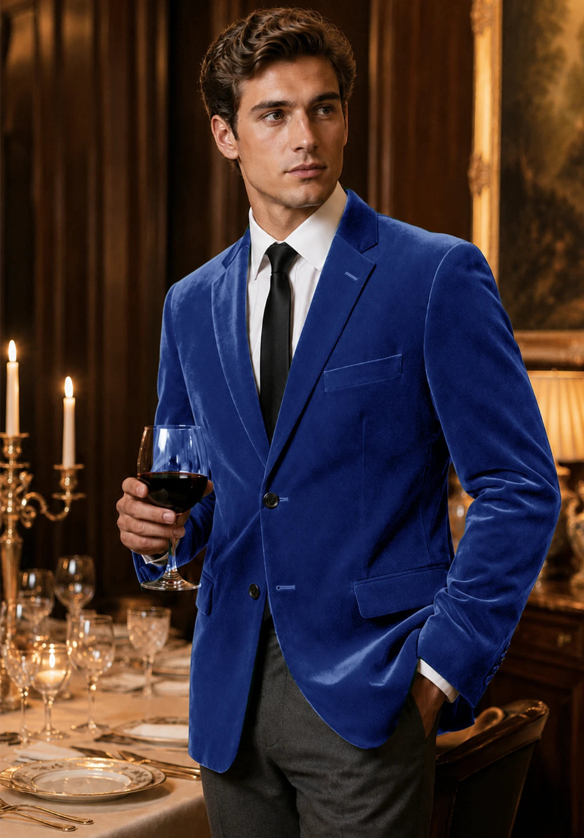 Men's royal blue velvet jacket