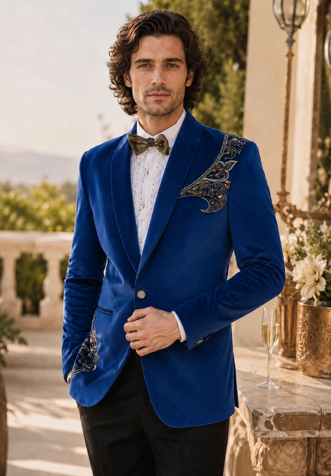 Men's royal blue velvet jacket