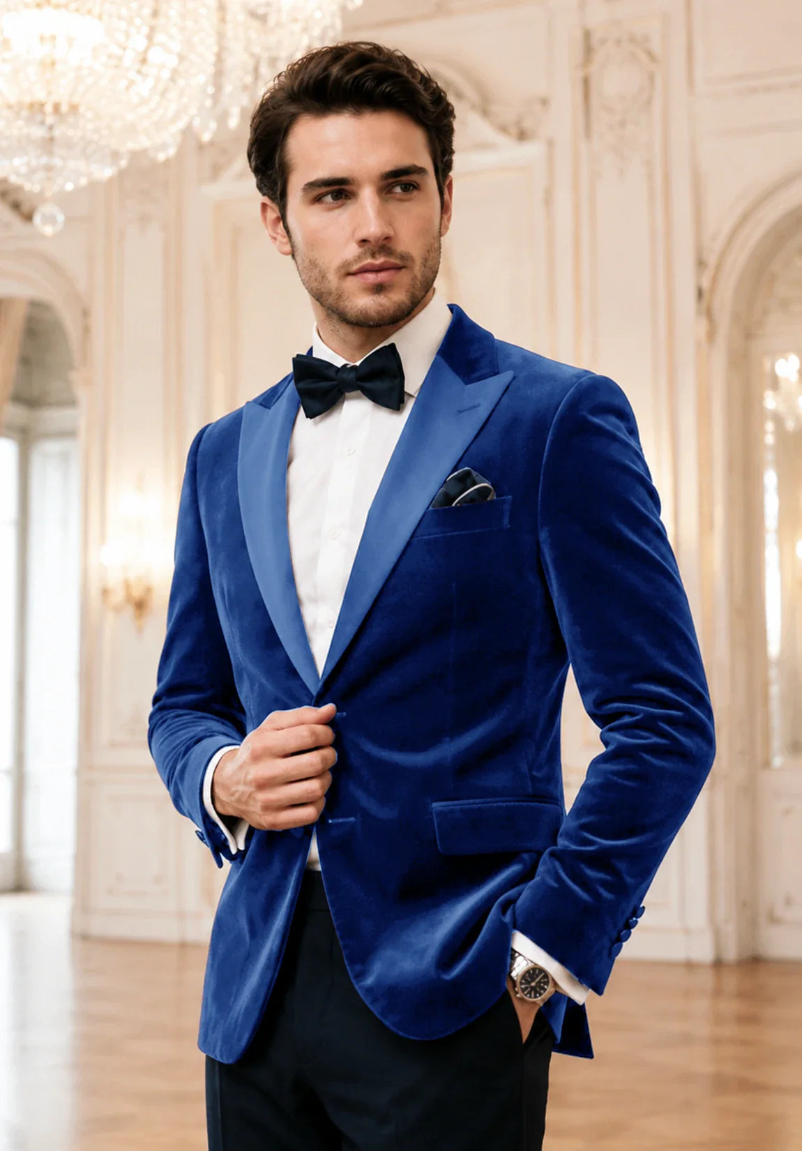 Men's royal blue velvet jacket