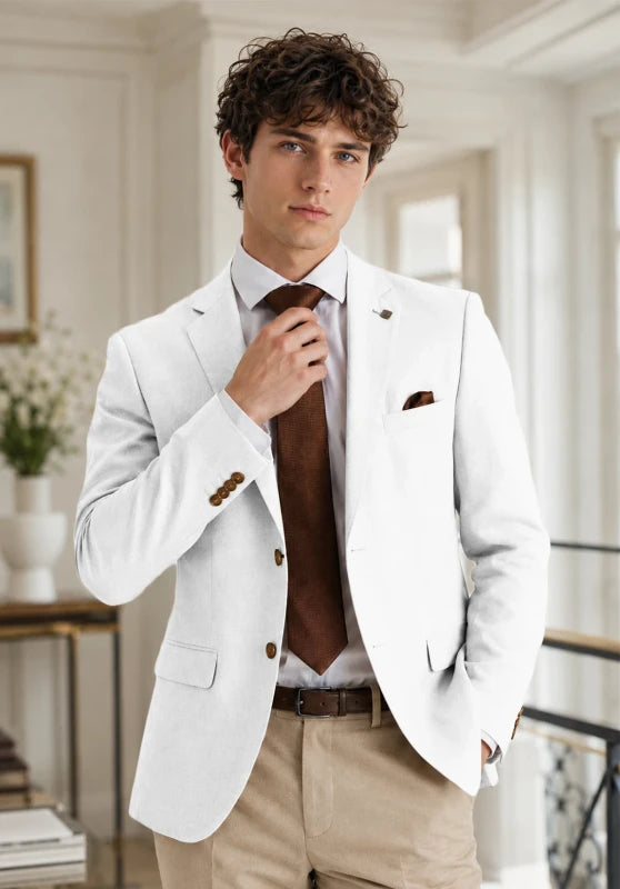 Men's White Linen Blazer Jacket
