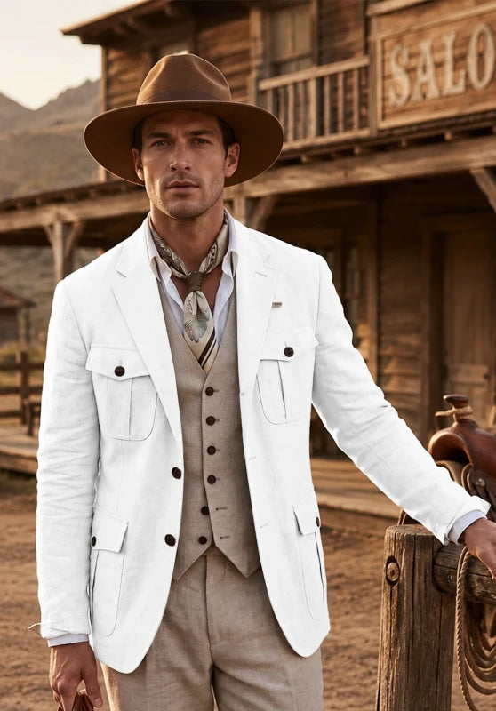 Men's White Linen Blazer Jacket