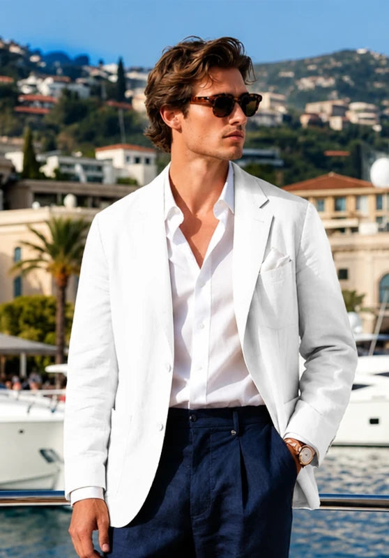 Men's White Linen Blazer Jacket
