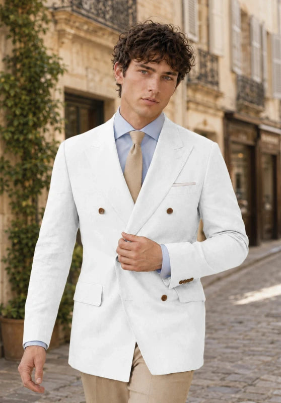 Men's White Linen Blazer Jacket
