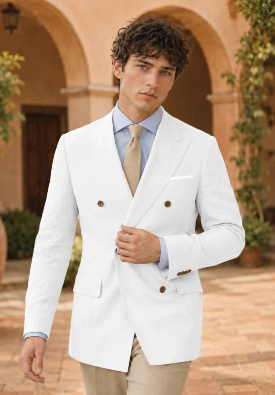 Men's White Linen Blazer Jacket