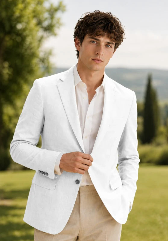 Men's White Linen Blazer Jacket