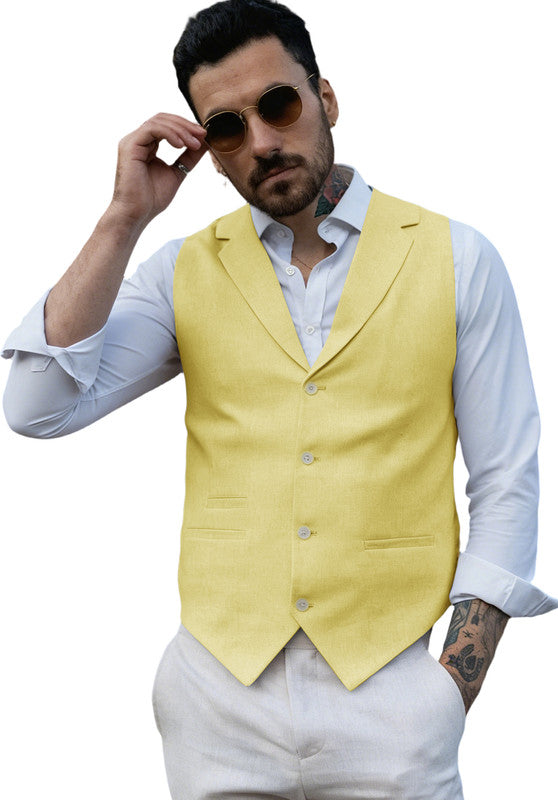 Yellow-Men's Linen Vest