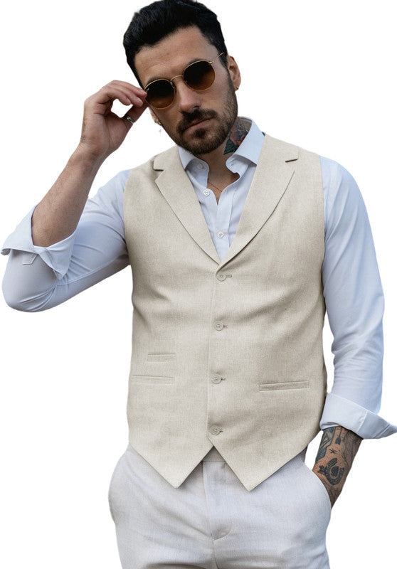 Beige-Men's Linen Vest