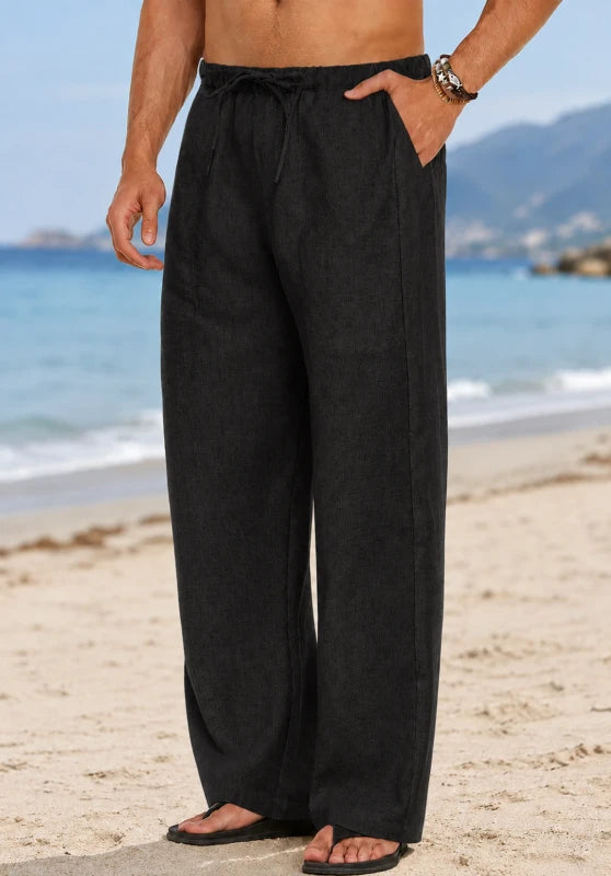 Men Linen Pants Black