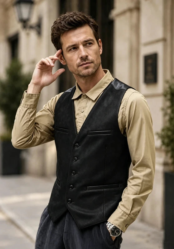Men's black suede vest 