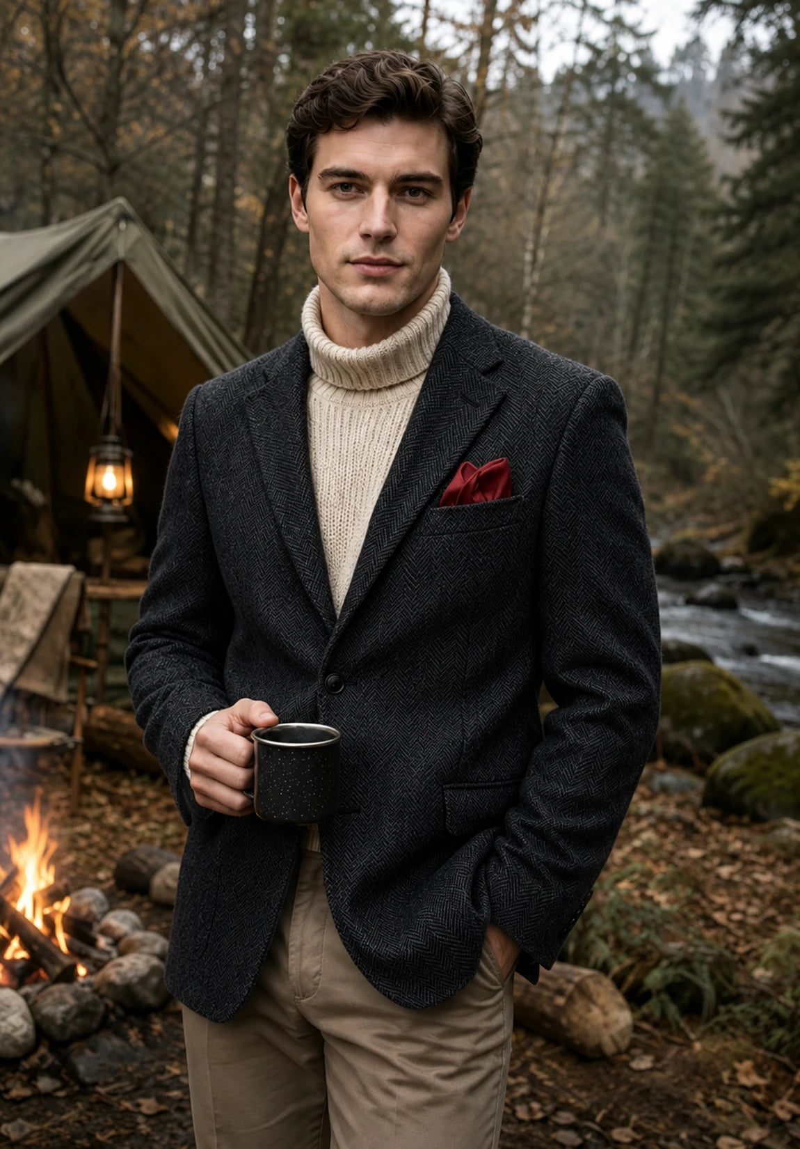 Men's black herringbone jacket